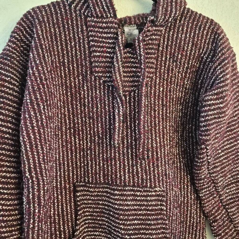 Unisex Blanket Sweater Baja Hoodie Poncho: Beautiful Maroon & Navy Blue: XXS